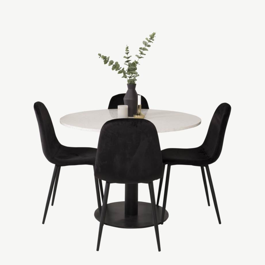Ümmarguse terrazzo lauaplaadiga Razzia söögilaud ja mustad sametist Polar toolid (ø106 cm), GR19145 – 3