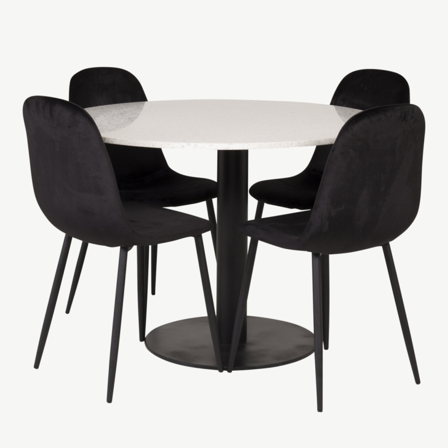 Ümmarguse terrazzo lauaplaadiga Razzia söögilaud ja mustad sametist Polar toolid (ø106 cm), GR19145 – 4