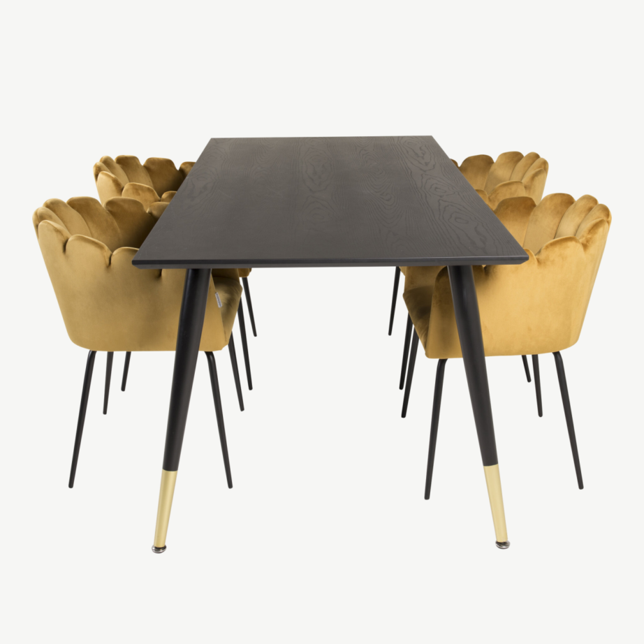 Must söögilauakomplekt Dipp ja kuldkollased sametist Limhamn toolid, GR19178 – 2