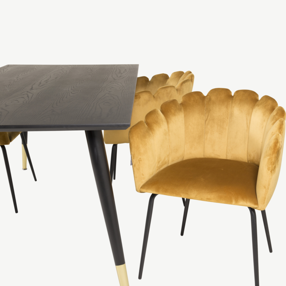 Must söögilauakomplekt Dipp ja kuldkollased sametist Limhamn toolid, GR19178 – 4