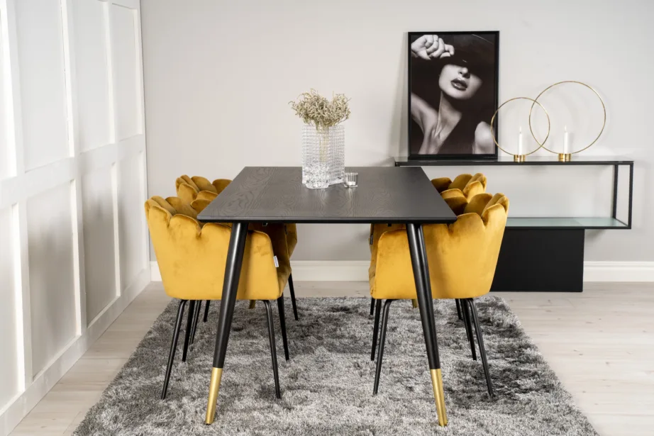 Must söögilauakomplekt Dipp ja kuldkollased sametist Limhamn toolid, GR19178 – 5