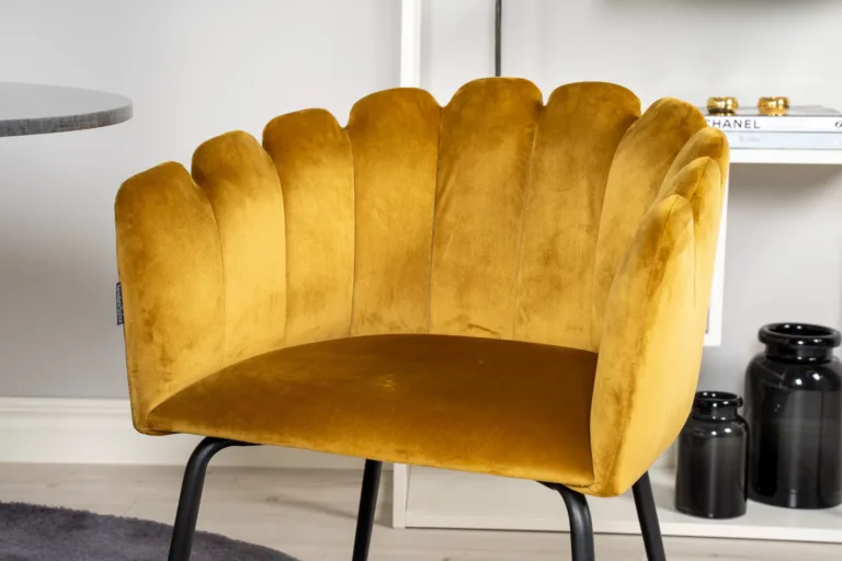 Estelle ümmargune marmorlauaga söögikomplekt, tumehall laud ja kollased sametist toolid - GR19180