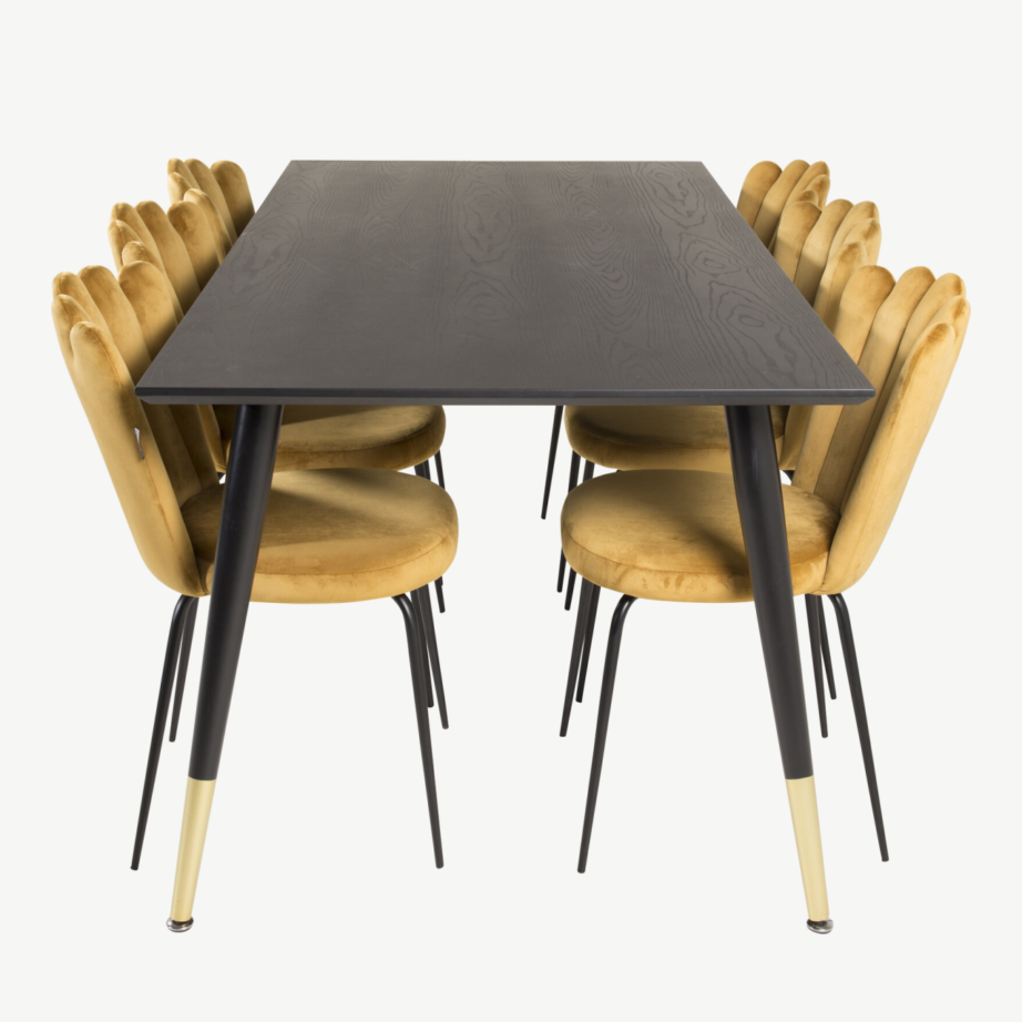 Must söögitoakomplekt Dipp kuldsete samettoolidega Limhamn (180×90 cm), GR19185 – 2