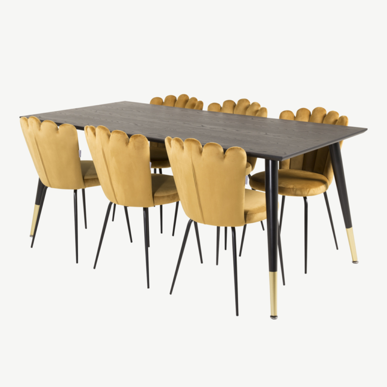 Must söögitoakomplekt Dipp kuldsete samettoolidega Limhamn (180x90 cm) - GR19185