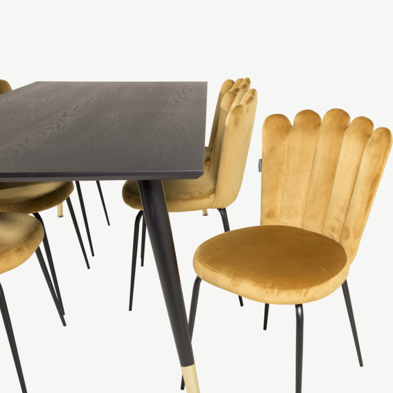 Must söögitoakomplekt Dipp kuldsete samettoolidega Limhamn (180x90 cm) - GR19185
