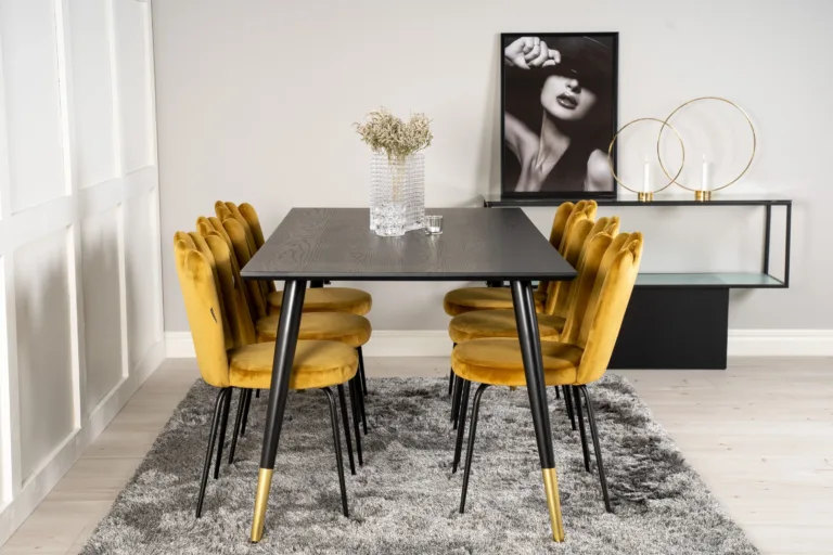 Must söögitoakomplekt Dipp kuldsete samettoolidega Limhamn (180x90 cm) - GR19185