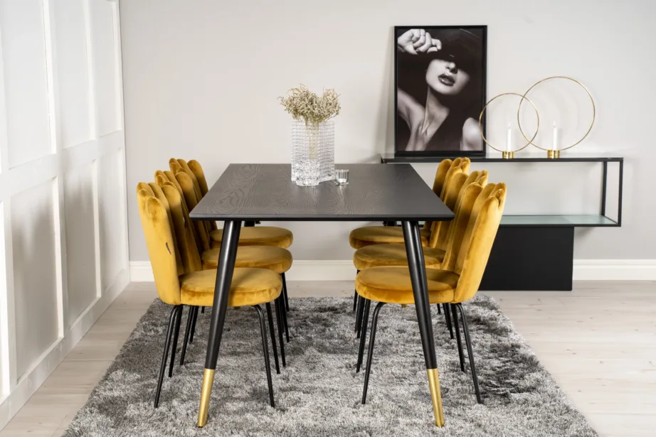 Must söögitoakomplekt Dipp kuldsete samettoolidega Limhamn (180×90 cm), GR19185 – 5