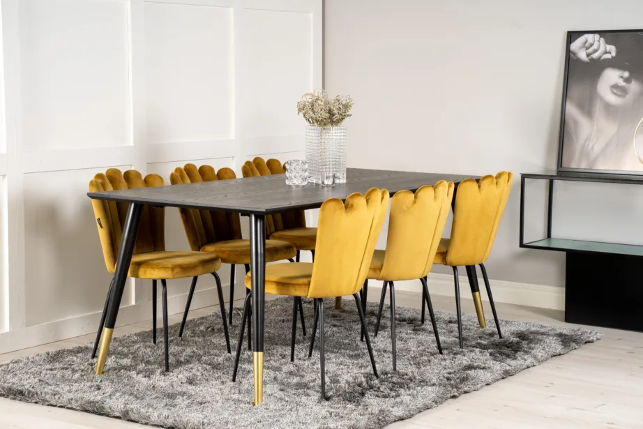 Must söögitoakomplekt Dipp kuldsete samettoolidega Limhamn (180×90 cm), GR19185 – 6