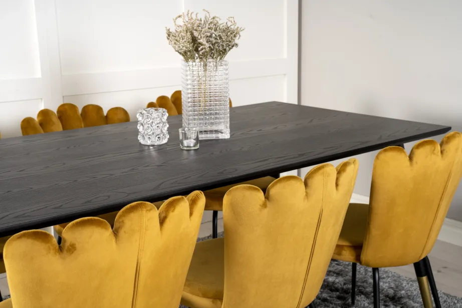 Must söögitoakomplekt Dipp kuldsete samettoolidega Limhamn (180×90 cm), GR19185 – 7