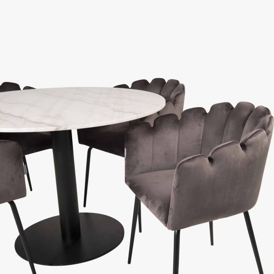 Estelle ümmargune marmorist söögilauakomplekt hallide velvetist toolidega (4 tk), GR19188 – 3