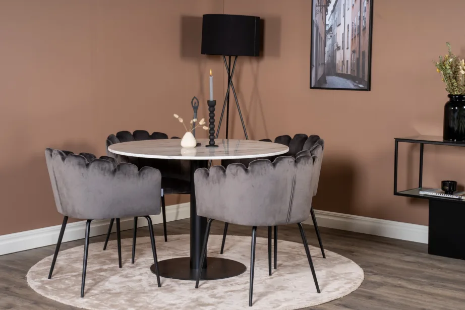 Estelle ümmargune marmorist söögilauakomplekt hallide velvetist toolidega (4 tk), GR19188 – 5