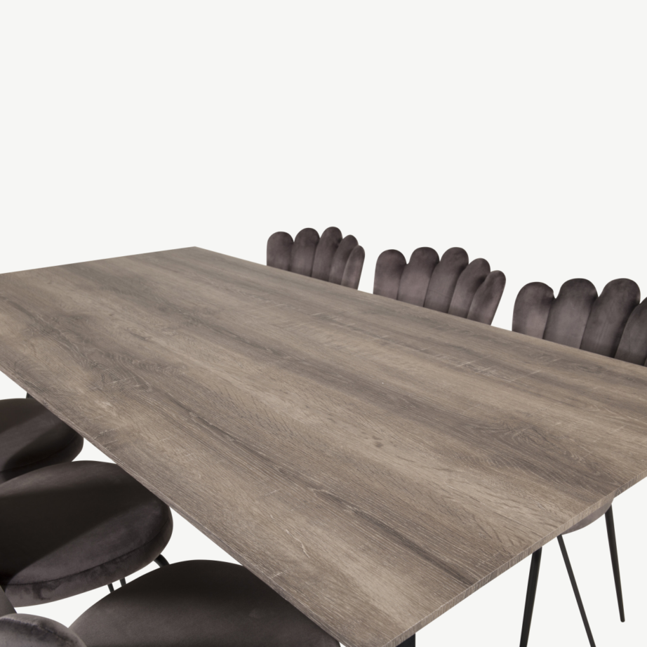 Marina ristkülikukujuline söögilaud ja hallid sametist Limhamni toolid, GR19200 – 3