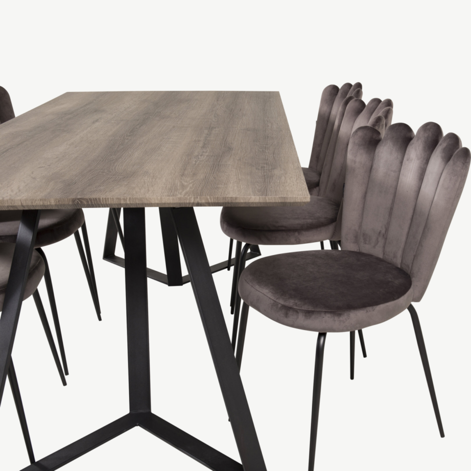 Marina ristkülikukujuline söögilaud ja hallid sametist Limhamni toolid, GR19200 – 4