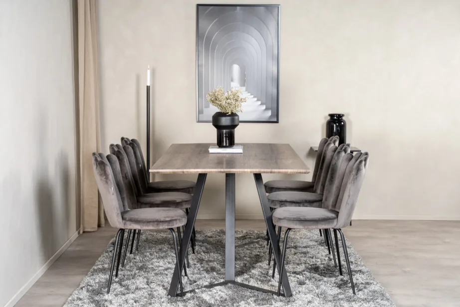 Marina ristkülikukujuline söögilaud ja hallid sametist Limhamni toolid, GR19200 – 5