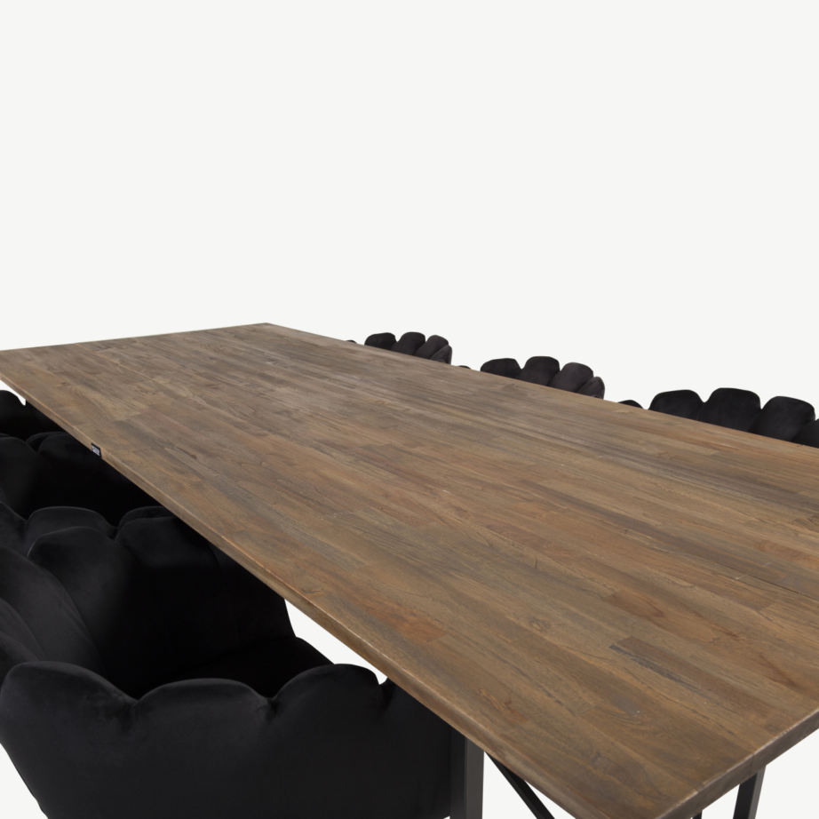 Padang ristkülikukujuline söögilaud tiigipuust ja mustad Limhamni samettoolid, GR19207 – 3