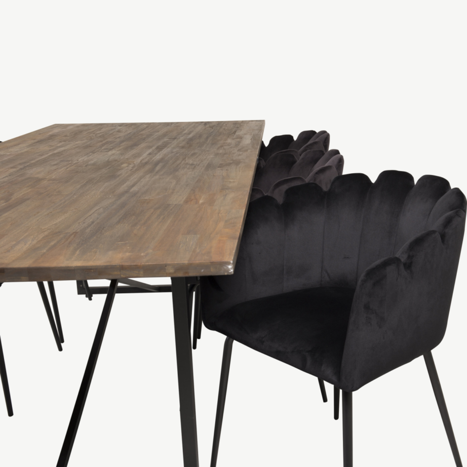 Padang ristkülikukujuline söögilaud tiigipuust ja mustad Limhamni samettoolid, GR19207 – 4