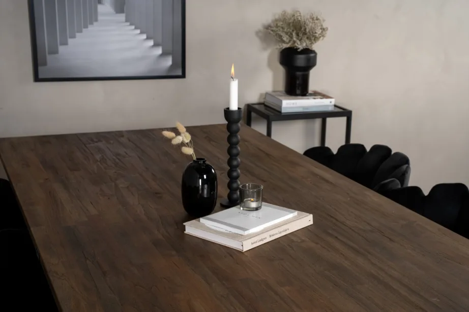 Padang ristkülikukujuline söögilaud tiigipuust ja mustad Limhamni samettoolid, GR19207 – 7