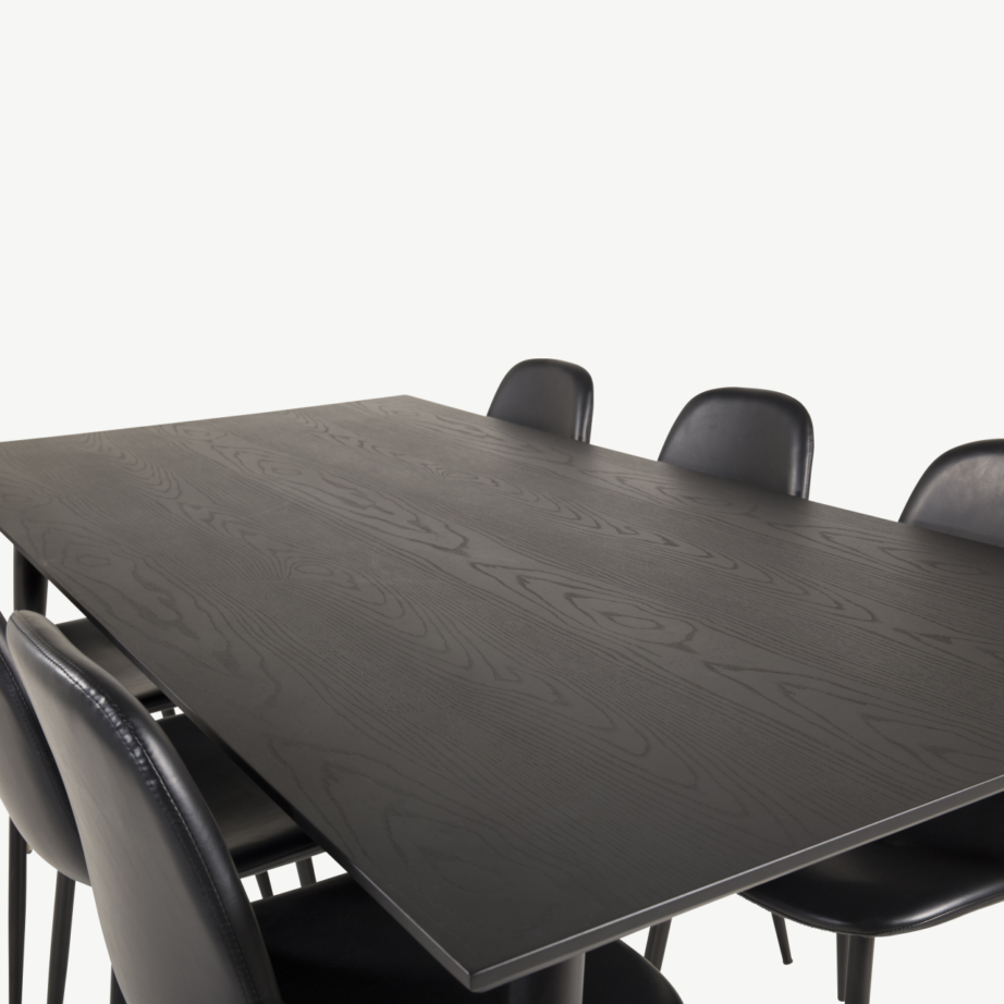 Ristkülikukujuline söögilauakomplekt Dipp (must spoon, kuldsete detailidega, 180×90 cm) 6 musta kunstnahast Polar tooliga, GR19208 – 3