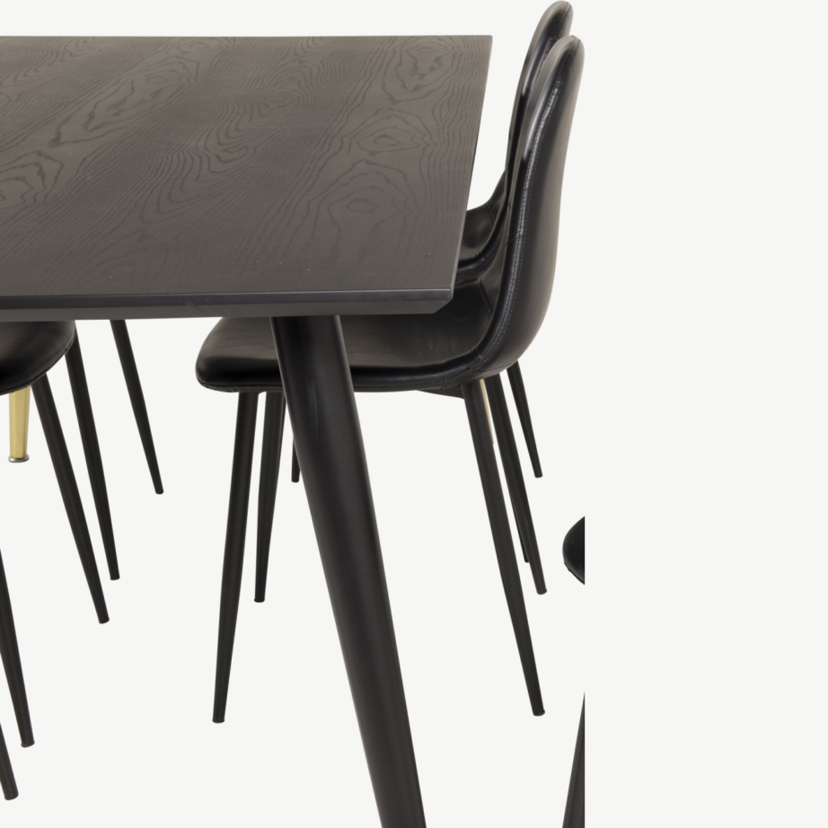 Ristkülikukujuline söögilauakomplekt Dipp (must spoon, kuldsete detailidega, 180×90 cm) 6 musta kunstnahast Polar tooliga, GR19208 – 4