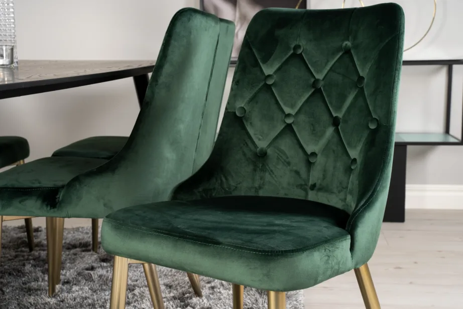 Ristkülikukujuline söögilauakomplekt Dipp must/kuldne ja 6 rohelist sametkattega Velvet Deluxe tooli, 180×90 cm, GR19230 – 8