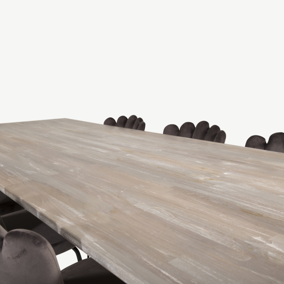 Tiigipuust ristkülikukujuline söögilauakomplekt Jepara ja 6 halli velvetkangaga tooli, GR19239 – 3