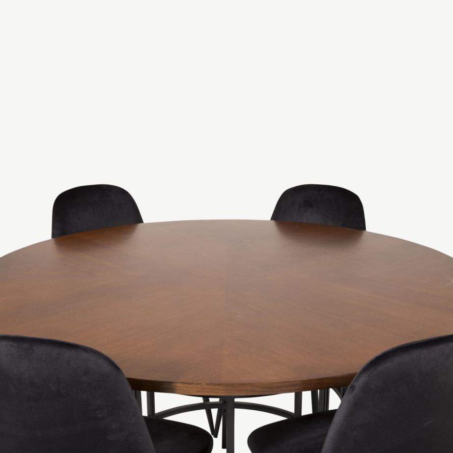 Ümmargune söögilauakomplekt Copenhagen – pruun laud ja mustad velvetist toolid (6 tk), GR19246 – 2