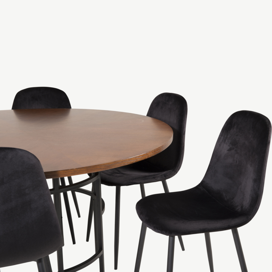 Ümmargune söögilauakomplekt Copenhagen – pruun laud ja mustad velvetist toolid (6 tk), GR19246 – 3