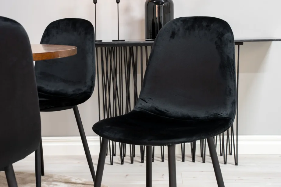 Ümmargune söögilauakomplekt Copenhagen – pruun laud ja mustad velvetist toolid (6 tk), GR19246 – 7