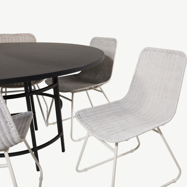 Ümmargune söögilaud Copenhagen valgete rotangtoolidega (6 tk, must, Ø140 cm) - GR19253