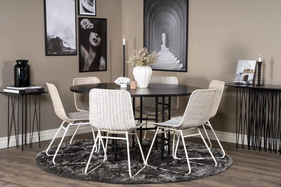 Ümmargune söögilaud Copenhagen valgete rotangtoolidega (6 tk, must, Ø140 cm), GR19253 – 4