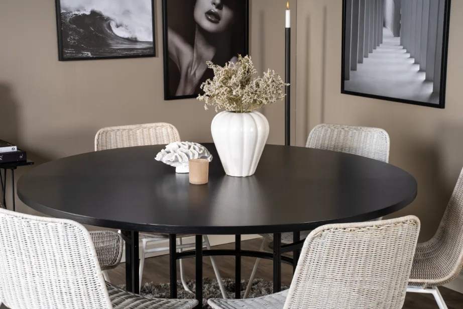 Ümmargune söögilaud Copenhagen valgete rotangtoolidega (6 tk, must, Ø140 cm), GR19253 – 5