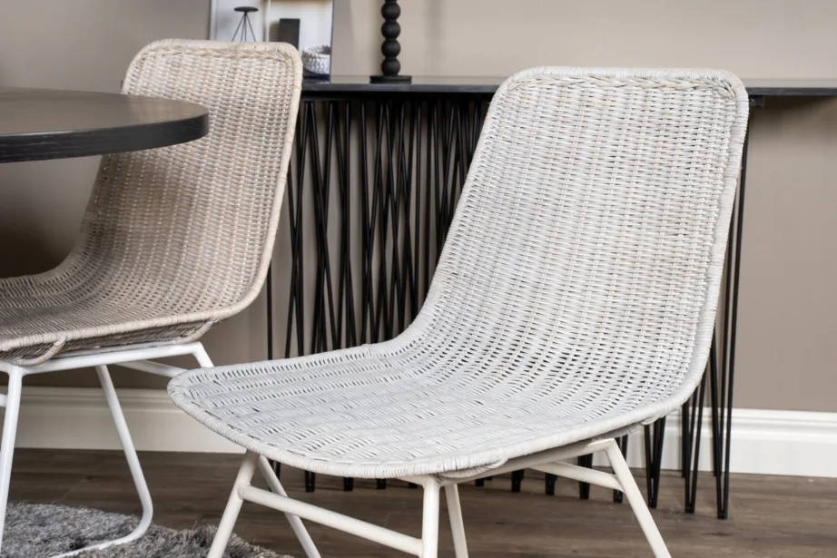 Ümmargune söögilaud Copenhagen valgete rotangtoolidega (6 tk, must, Ø140 cm), GR19253 – 6