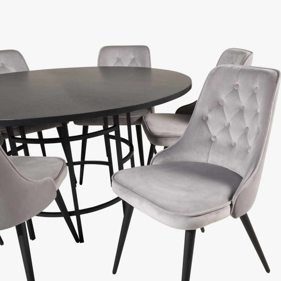 Ümmargune must söögilauakomplekt Copenhagen hallide velvettoolidega (ø140 cm, 6 tooli), GR19257 – 2