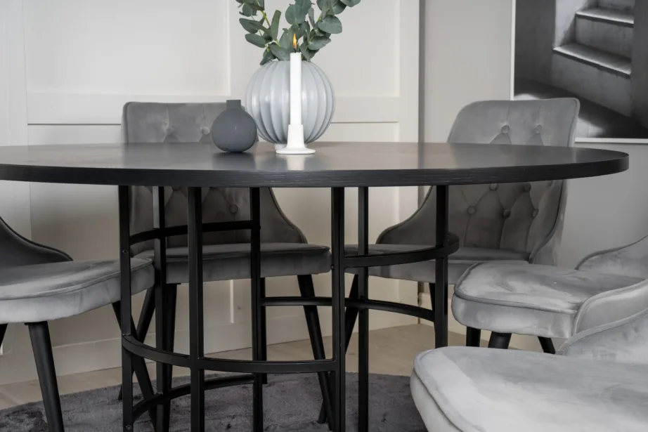 Ümmargune must söögilauakomplekt Copenhagen hallide velvettoolidega (ø140 cm, 6 tooli), GR19257 – 5