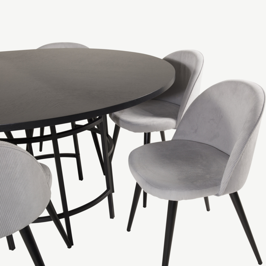 Copenhagen ümmargune must söögilaud helehallide Velvet toolidega (6 tk, must spoon, ø140 cm), GR19258 – 2