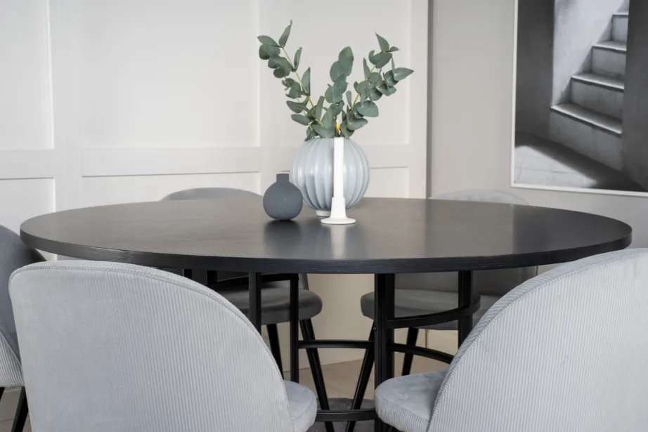 Copenhagen ümmargune must söögilaud helehallide Velvet toolidega (6 tk, must spoon, ø140 cm), GR19258 – 4