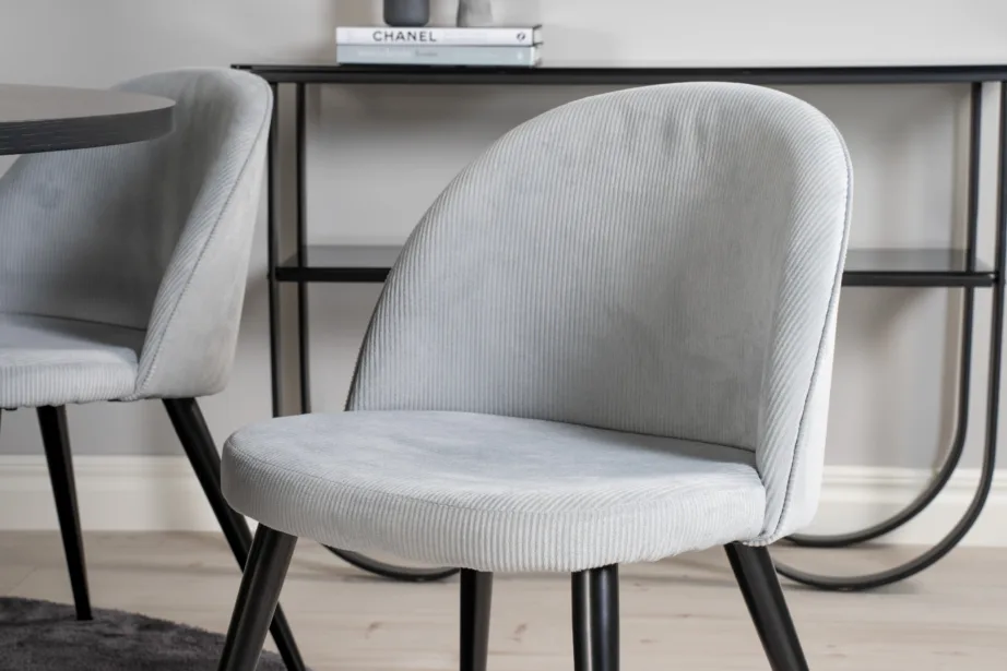 Copenhagen ümmargune must söögilaud helehallide Velvet toolidega (6 tk, must spoon, ø140 cm), GR19258 – 7