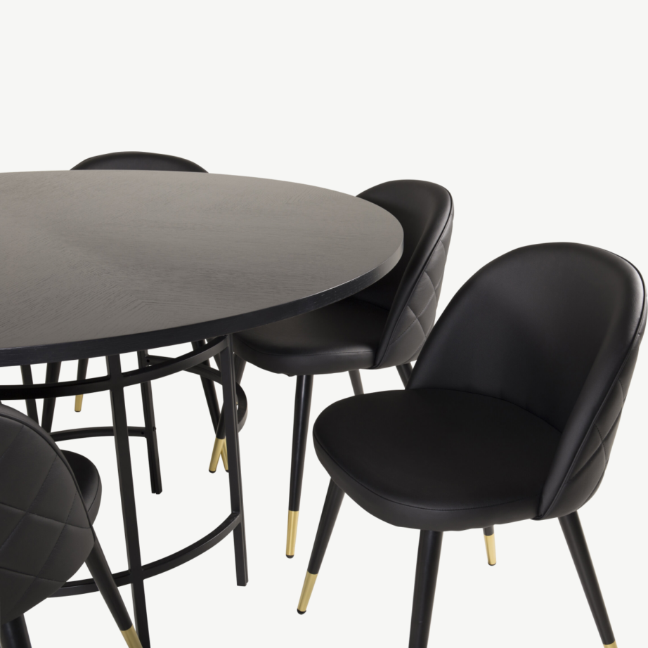 Ümmargune must söögilaud Copenhagen toolidega, kuldsete detailidega (6-tooliline komplekt), GR19259 – 2