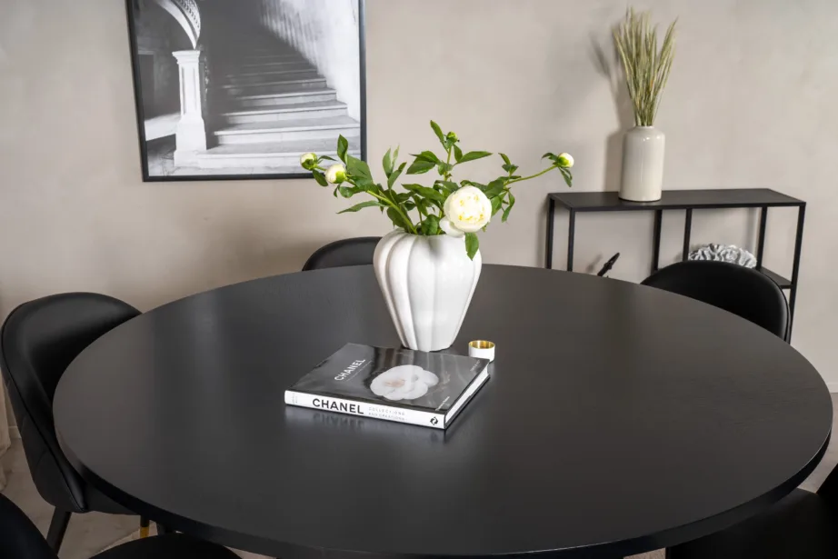 Ümmargune must söögilaud Copenhagen toolidega, kuldsete detailidega (6-tooliline komplekt), GR19259 – 4