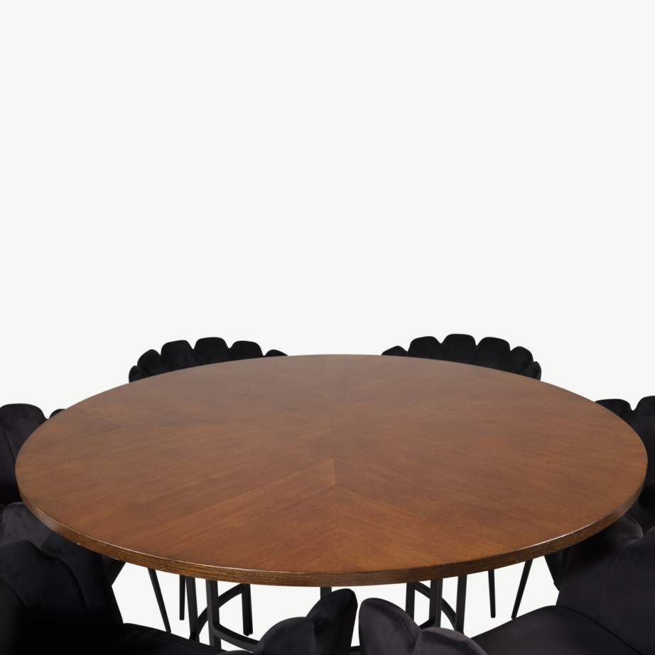 Ümmargune söögilaud Copenhagen mustade velvetkattega Limhamn toolidega (6 tk), GR19332 – 2