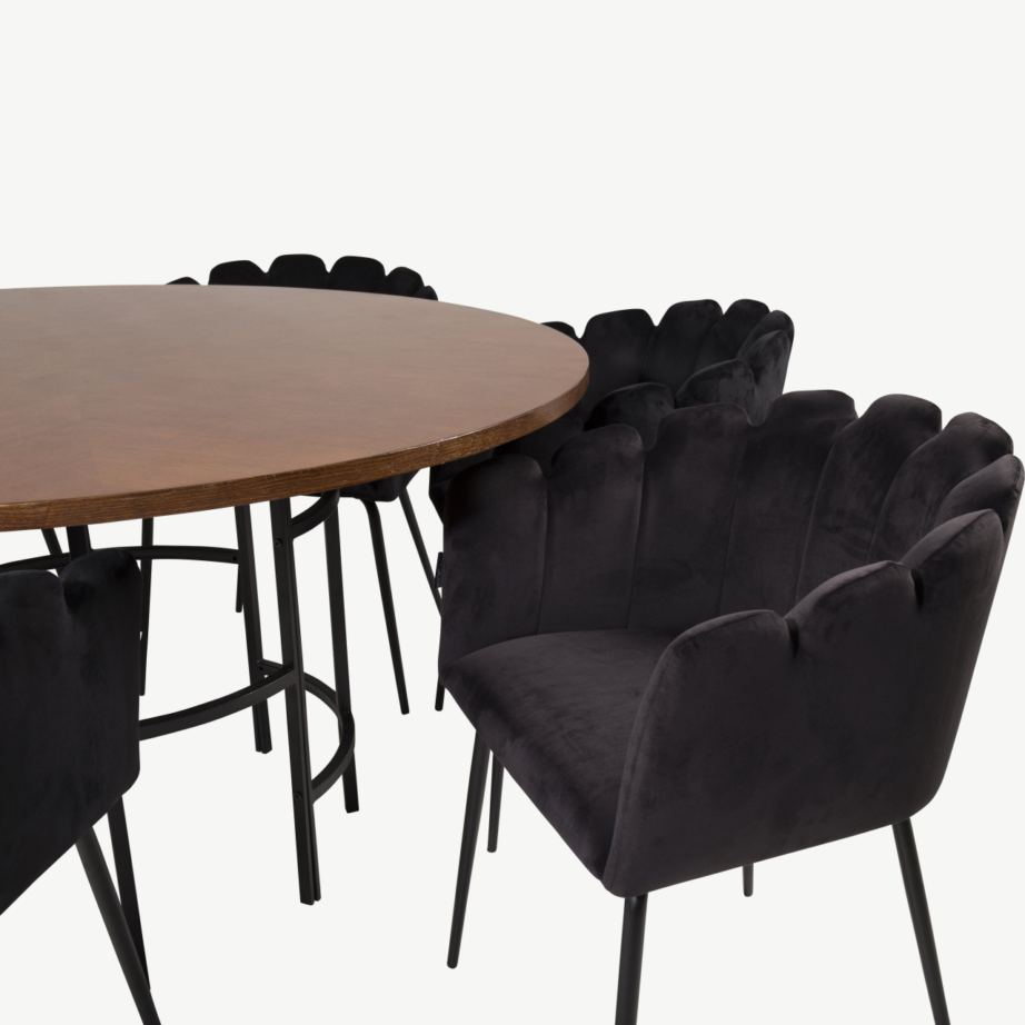 Ümmargune söögilaud Copenhagen mustade velvetkattega Limhamn toolidega (6 tk), GR19332 – 3
