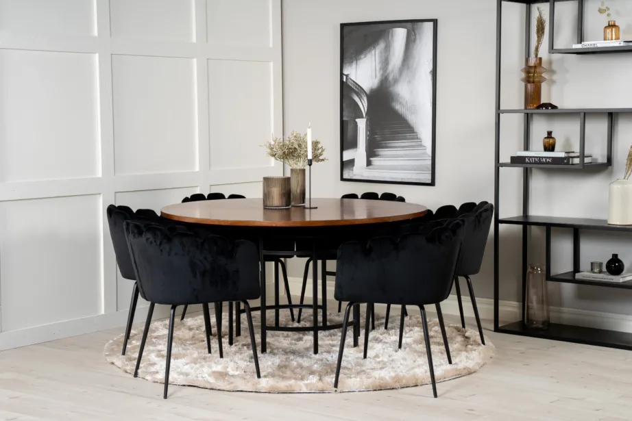 Ümmargune söögilaud Copenhagen mustade velvetkattega Limhamn toolidega (6 tk), GR19332 – 5