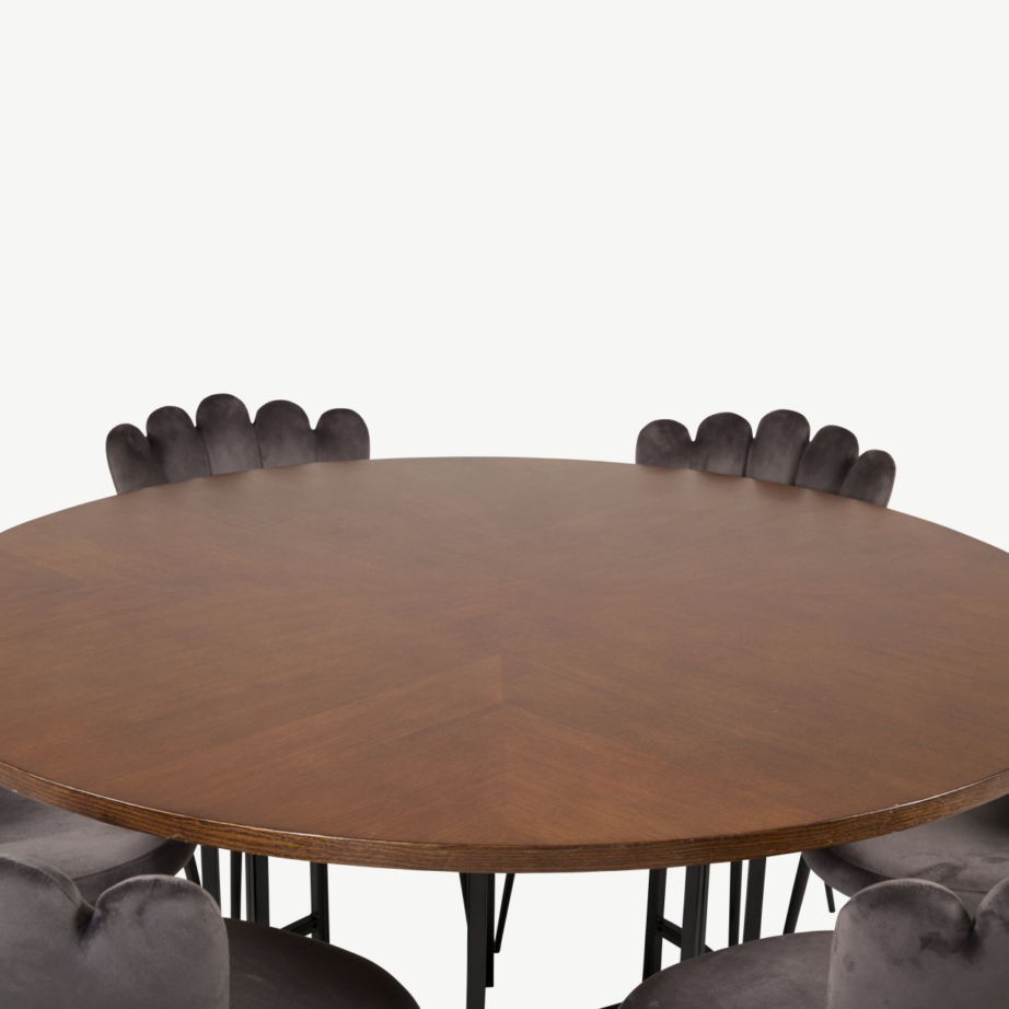 Ümmargune söögilauakomplekt Copenhagen hallide velvetist Limhamn toolidega, GR19334 – 2