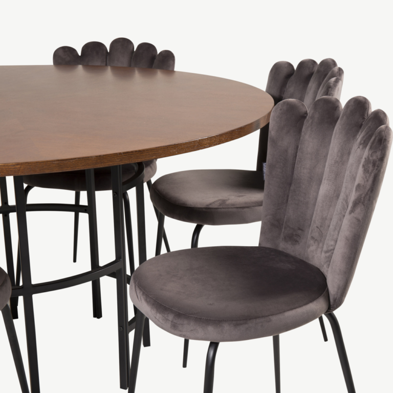 Ümmargune söögilauakomplekt Copenhagen hallide velvetist Limhamn toolidega - GR19334