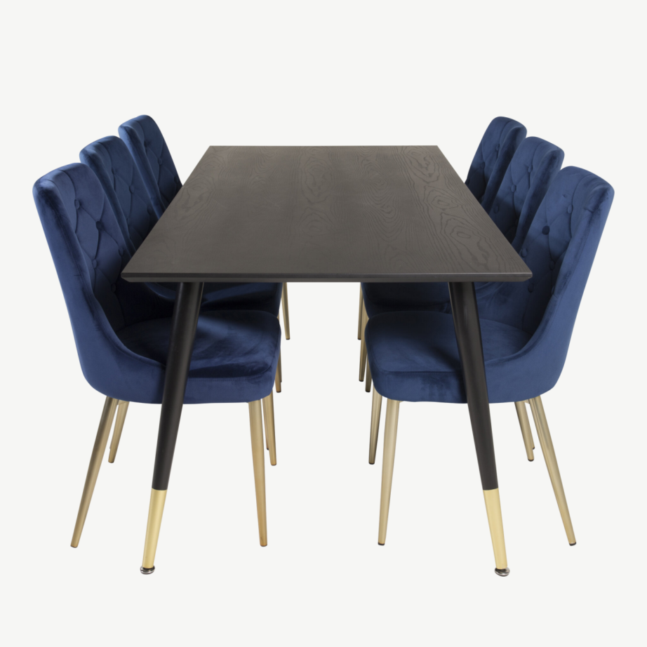 Must Dipp ristkülikukujuline söögilauakomplekt siniste Velvet Deluxe toolidega (6 tk), GR19342 – 2