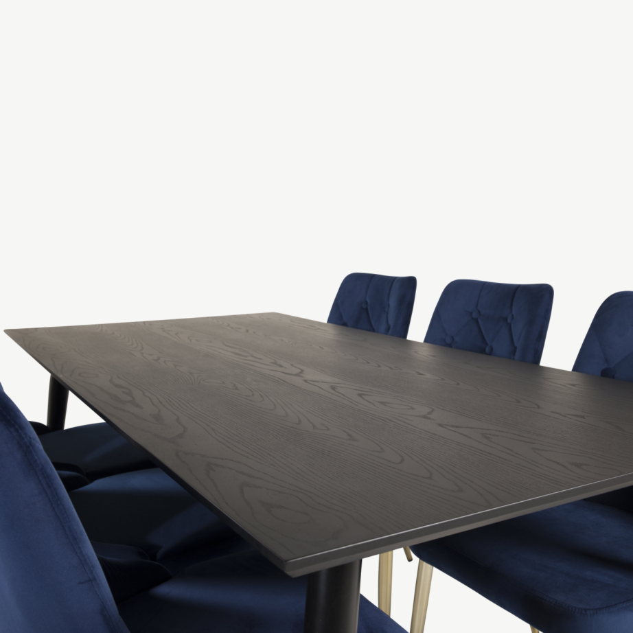 Must Dipp ristkülikukujuline söögilauakomplekt siniste Velvet Deluxe toolidega (6 tk), GR19342 – 3