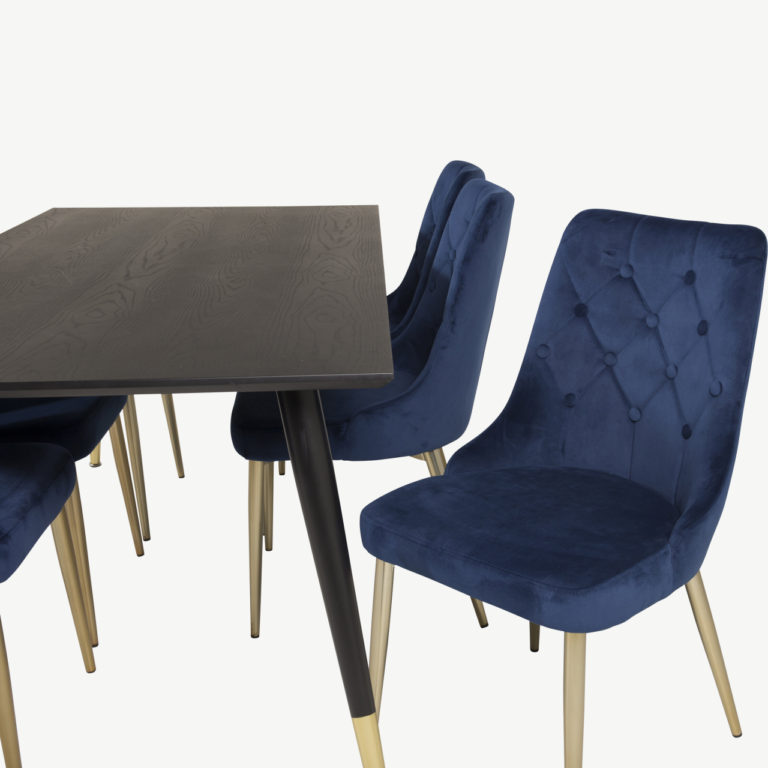 Must Dipp ristkülikukujuline söögilauakomplekt siniste Velvet Deluxe toolidega (6 tk) - GR19342