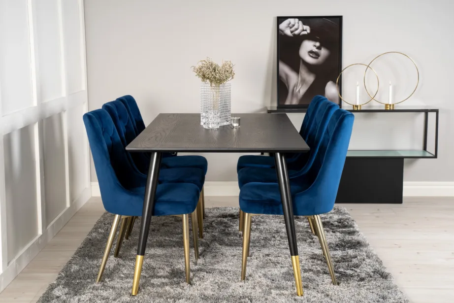 Must Dipp ristkülikukujuline söögilauakomplekt siniste Velvet Deluxe toolidega (6 tk), GR19342 – 5