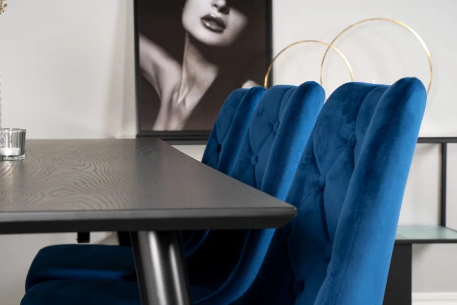 Must Dipp ristkülikukujuline söögilauakomplekt siniste Velvet Deluxe toolidega (6 tk), GR19342 – 7