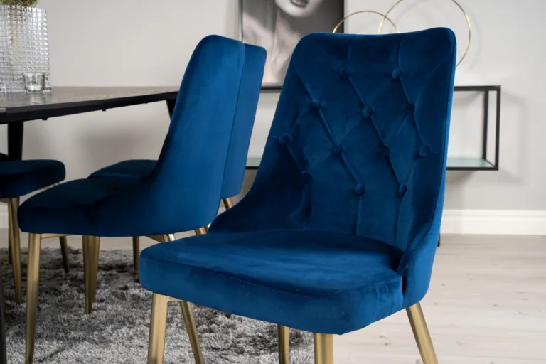 Must Dipp ristkülikukujuline söögilauakomplekt siniste Velvet Deluxe toolidega (6 tk) - GR19342